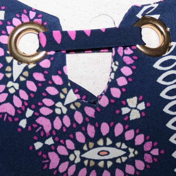 JM Collection Petite Navy Pink White Paisley Grommet Neck Poly Knit Tunic Sz PL - Picture 3 of 8